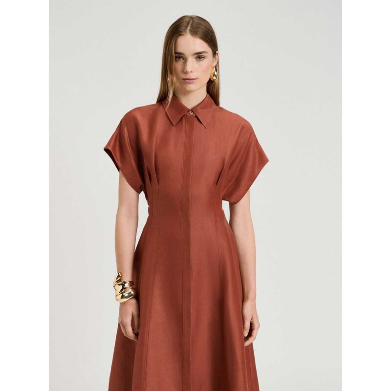 Veronika Maine Linen Viscose Blend Hourglass Shirtdress image number 3